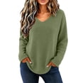 thumbnail image 2 of Qivvo Women's Knit Tunic Tops for Leggings Long Sleeve V Neck Pullover Sweater Curved Hem Shirts Trendy Clothes(Green,Medium), 2 of 8