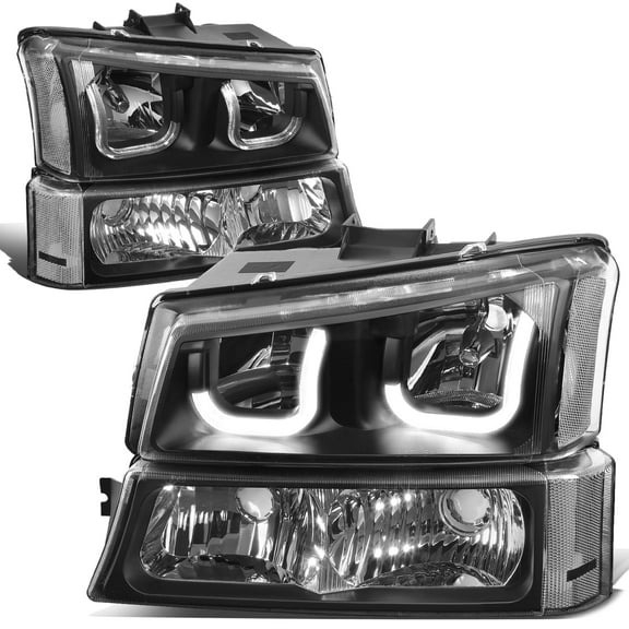 DNA Motoring Dual LED DRL Headlight with Turn Signal Bumper Lamps for 2003-2007 Chevy Silverado