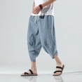 thumbnail image 5 of 2023 Summer Harajuku Calf Length Casual Men's Pants Wide Leg Cotton Linen Harem Baggy Pants Fashion Men's Clothing, 5 of 6