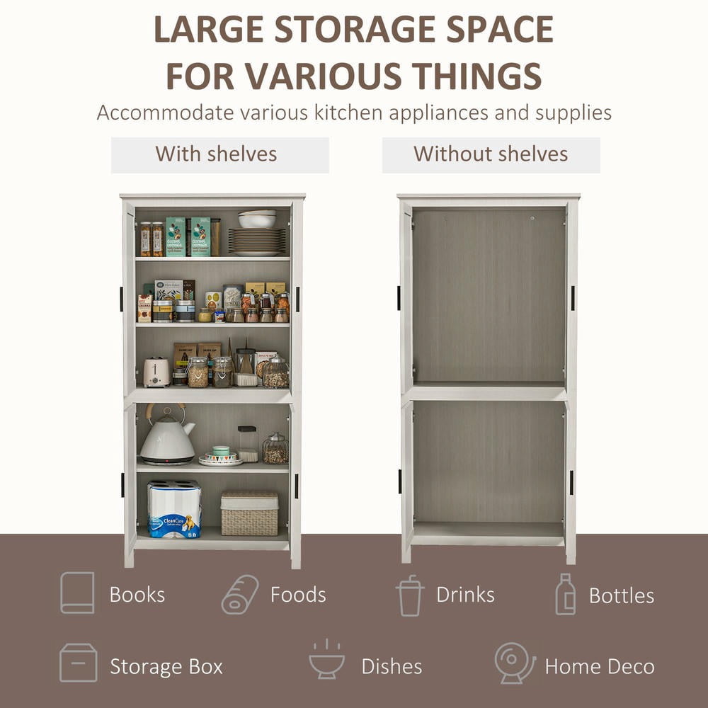GVN 64" Pantry - Kitchen Pantry Cabinet with 3 Adjustable Shelves and 4-Door, Pantry for Kitchen, Antique White