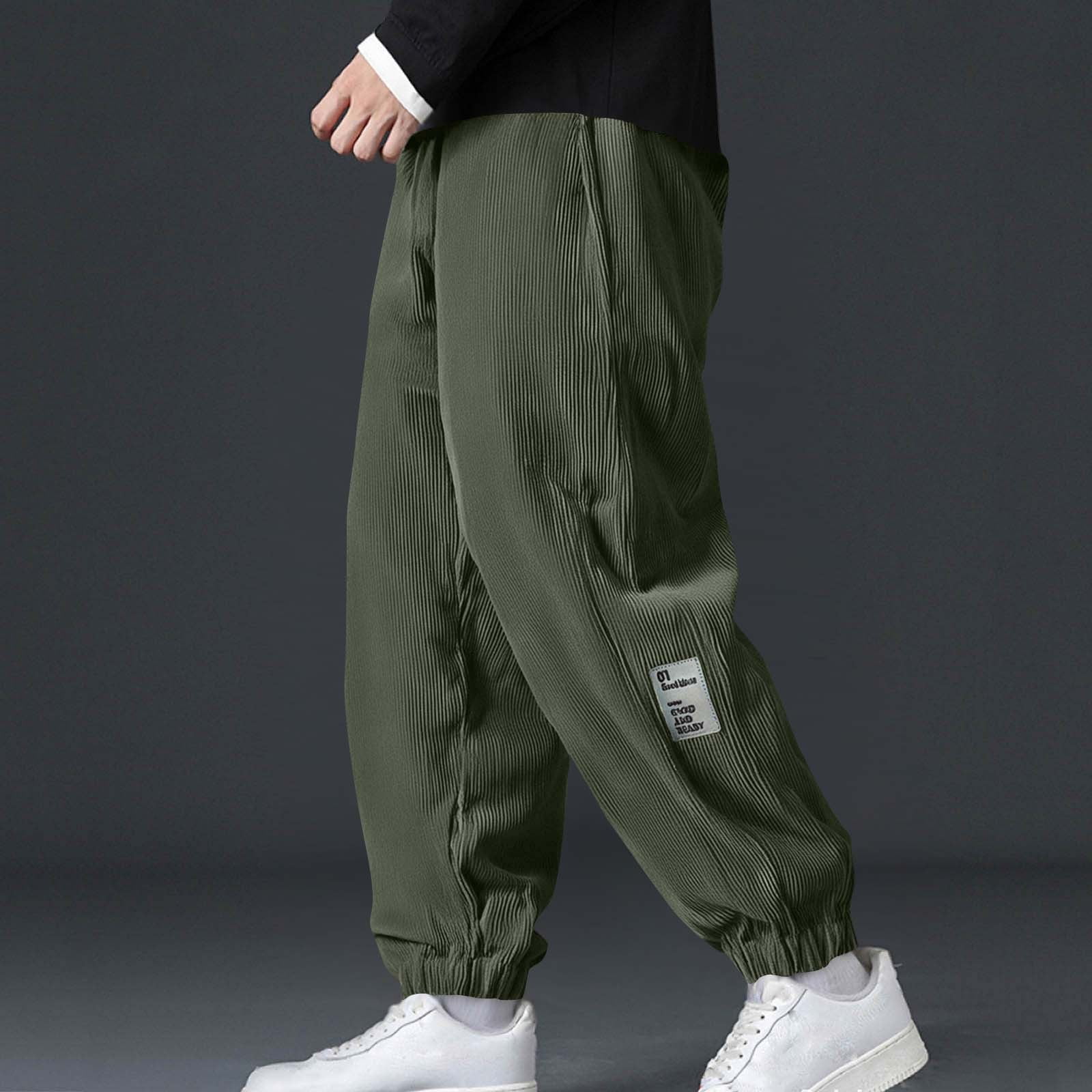Pantalon De Jogging Cargo Homme En Velours Côtelé - Coupe Large, Taille élastique Avec Cordon, Poches Multiples