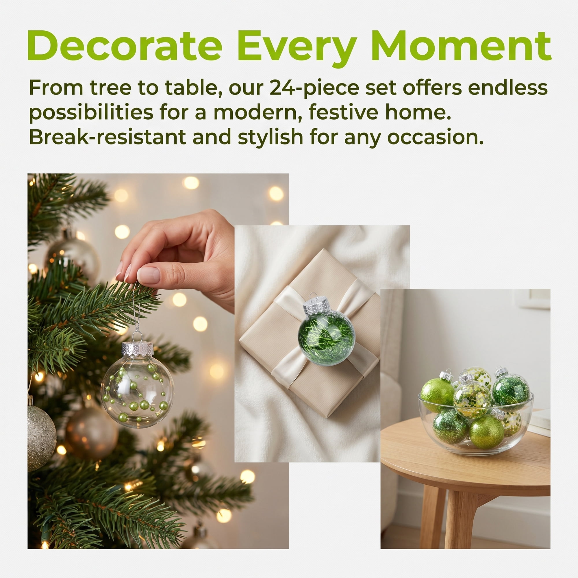 Unique Bargains Christmas Tree Ornaments - 24 Pack Baubles Shatterproof Balls Green 2.4"