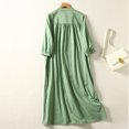 thumbnail image 6 of Wycnly Dresses for Women 2024 Fall Casual Loose Button Down Lightweight Cotton Linen Shirt Maxi Dresses Solid Elbow-Length Lapel Long Formal Dresses for Women Green XL, 6 of 7