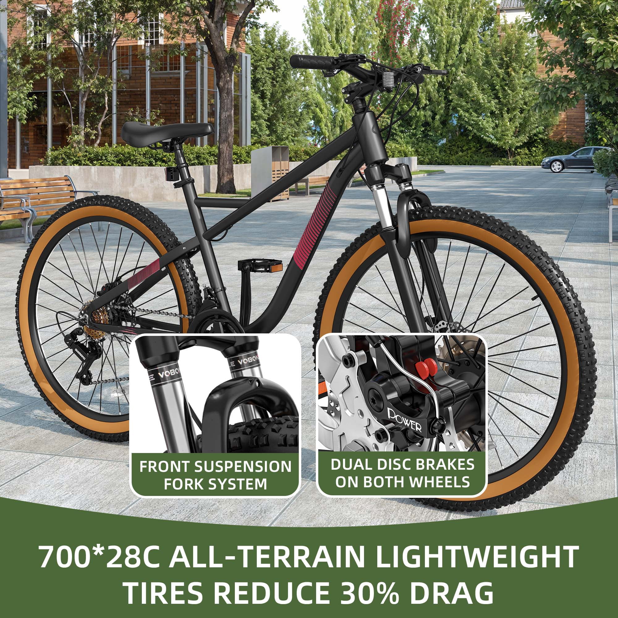 Uforic 26'' Mountain Bike for Men & Women, 21-Speed MTB for Adults, Dual Disc Brakes, Aluminum Frame, Black