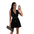 thumbnail image 2 of Women'S Dresses Summer Sleeveless Double Breasted Pleated Hem Work Office Dress Black S, 2 of 7