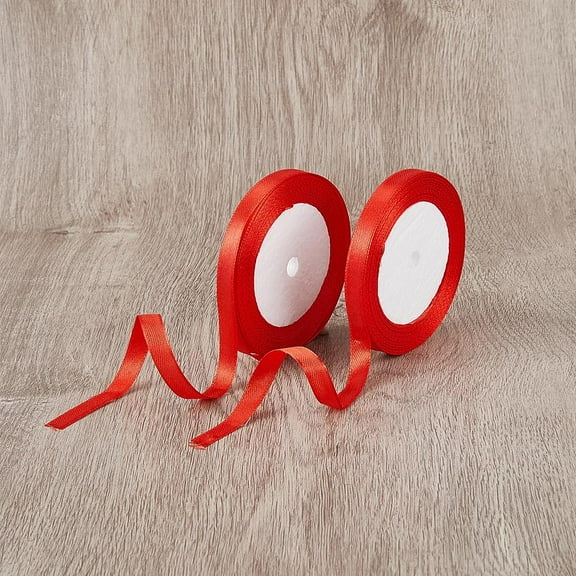 2 Rolls Red Satin Ribbon Trim 3/8 Inch/10mm x 25 Yards Single-Face Polyester Gift Wrapping Ribbon for Valentine’s Day Gift Boxes Wedding Favors Crafts for DIY
