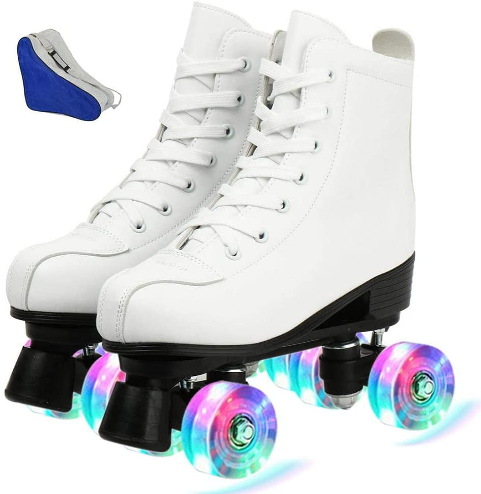 Premium Roller Skates for Women and Men Classic High-Top Four-Wheel Shoes Double-Row PU Leather Shiny Women's Roller Skates with Carry Bag for Girls 
