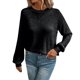 thumbnail image 2 of Suéter de cuello redondo para mujer, informal, con cuello redondo, empalme de encaje, color liso, manga larga, 2 of 4
