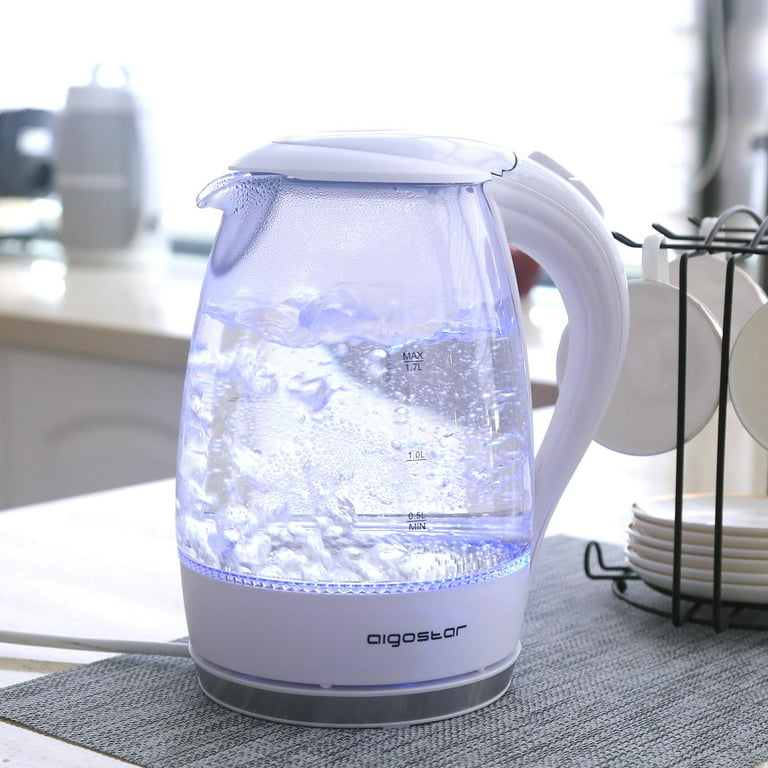 Aigostar Eve - Glass Electric Tea Kettle 1.7L 57OZ Cordless Electric Kettle  for Boiling Water with Blue Led 