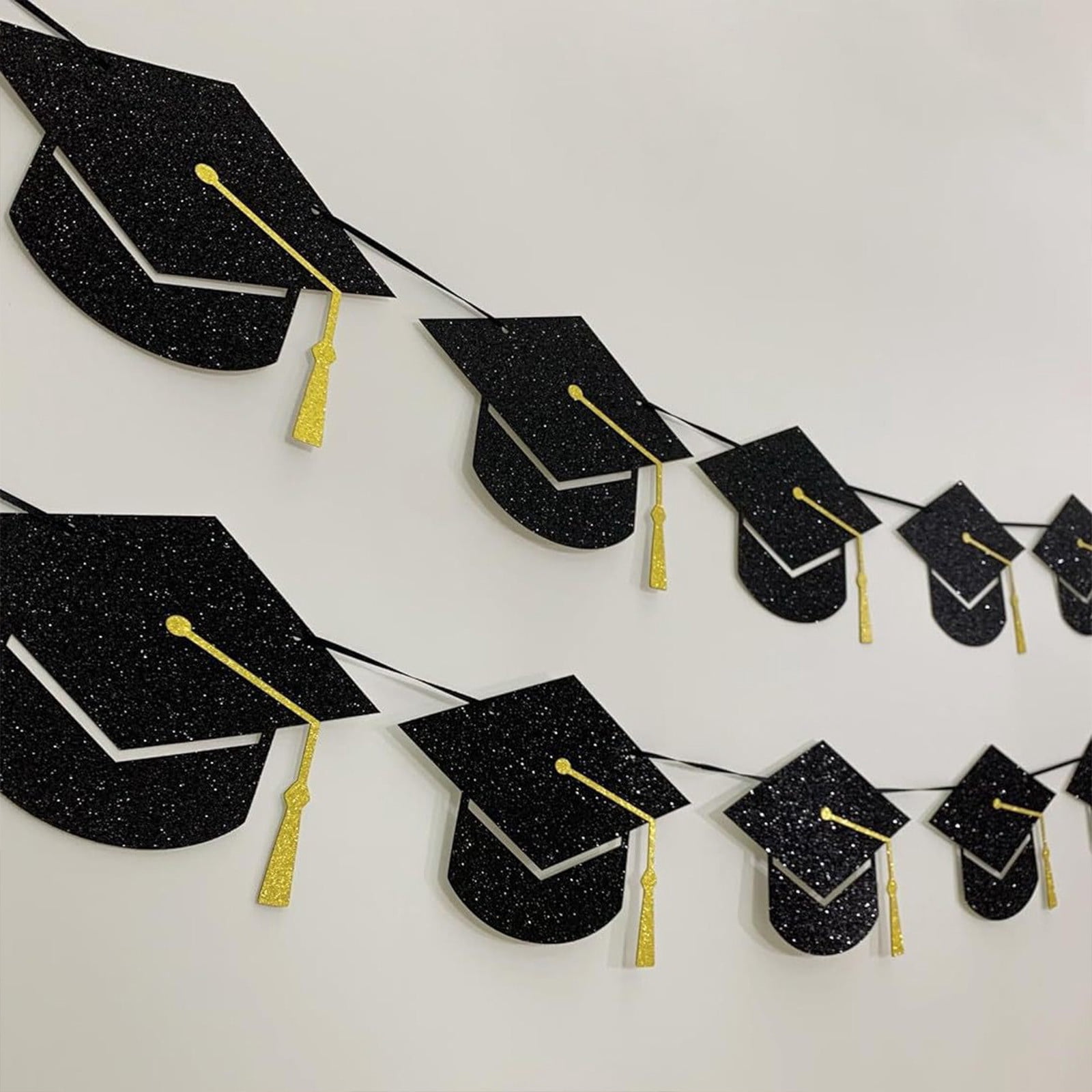 10Pcs Graduation Cap Banners, Yannianjz Graduation Cap Banners, Glitter Graduation Hat Bunting Garland, Black Paper Party Decorations for Graduation Party, Celebration, Ceremony