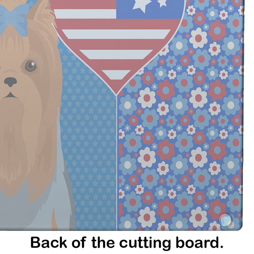 Blue and Tan Full Coat Yorkshire Terrier Glass Cutting Board Large 12 in x 15 in
