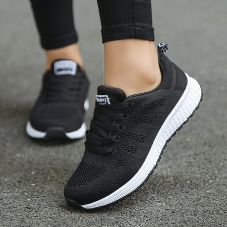 

NEGJ Women Ladies Breathable Mesh Air Cushion Mesh Casual Lightweight Soft Bottom Lace Up Running Shoes