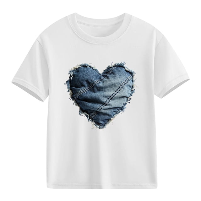 hengsof T-Shirt d'Été Imprimé Amour pour Enfants Manches Courtes Col Rond T-Shirt Graphique