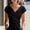 Black, variant on Women's Stylish Short Sleeve V-Neck Wrap T-Shirt – Minimalist Cross Front Solid Color Elegant Summer Blouse for Office Black,M