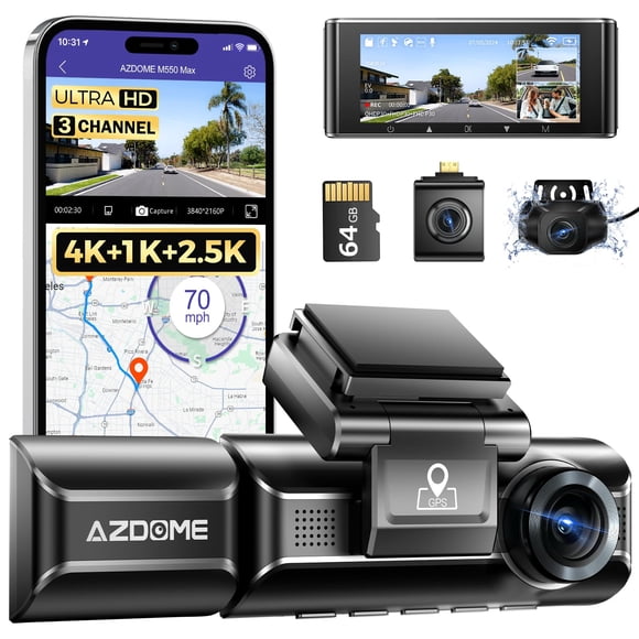 Dash Cam AZDOME M550 Max 4K+1080P+2.5K de 3 canales con GPS de 64 GB