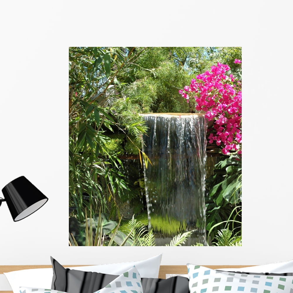 Flowers and Waterfall Wall Mural Decal Sticker, Wallmonkeys Peel ...