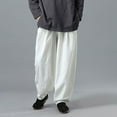 thumbnail image 6 of APEXFWDT Men's Cotton-Linen Wide-Leg Harem Pants Loose Drawstring Waist Breathable Baggy Trousers for Yoga & Sports,M,White, 6 of 6