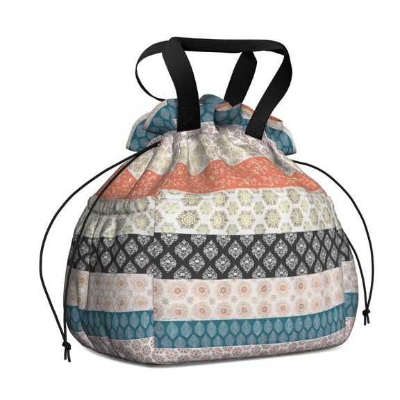 Boho Bohemia Geometric Line Art Drawstring Lunch Bag Women - Drawstring Lunch Bag Insulated for Work Office - Stain-Resistant Large Lunchbags for Women with Multi-Pockets