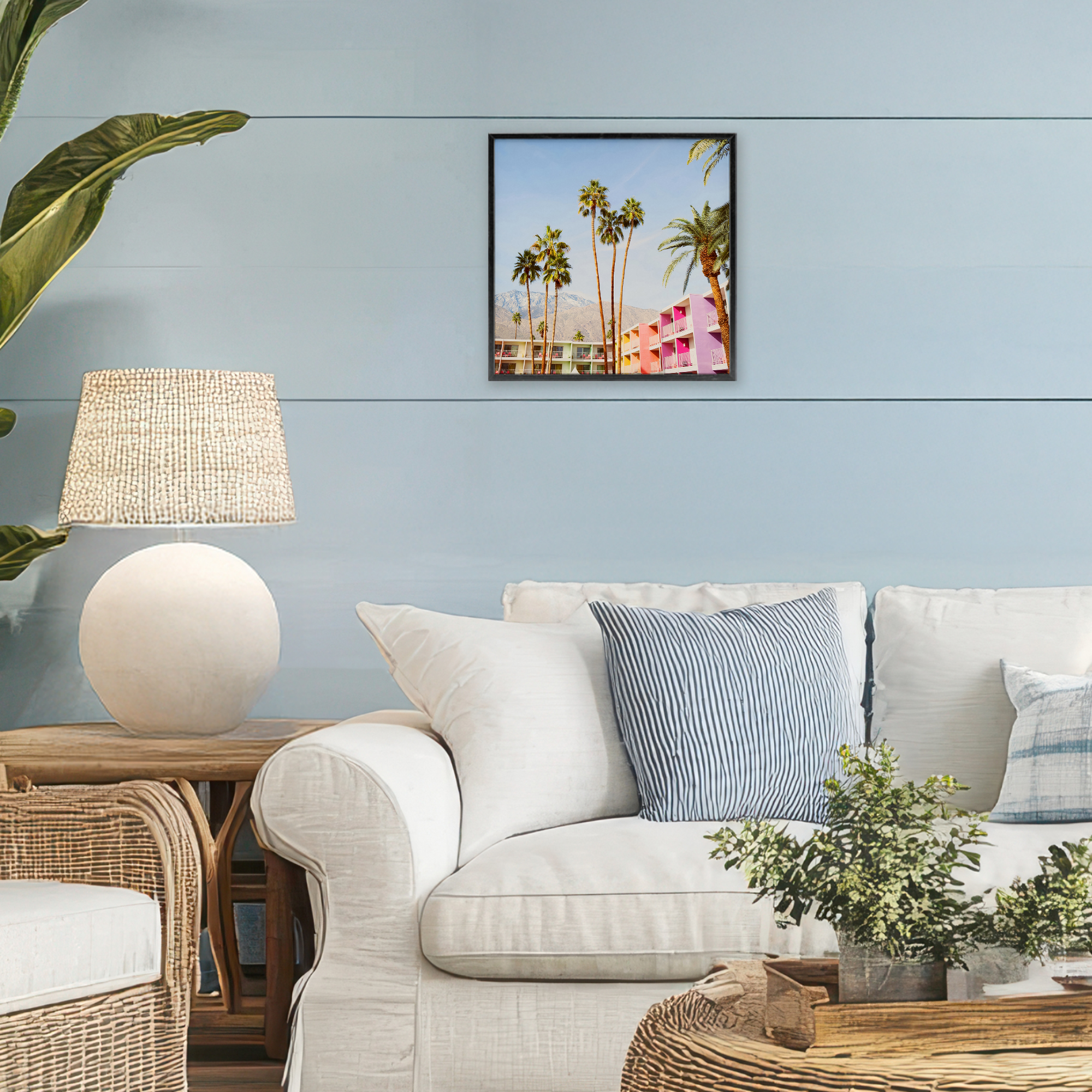 Looming Palms over Resort Black Framed Giclee Art, design by LISH Creative
