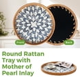thumbnail image 6 of Round Rattan Serving Tray with Mother of Pearl Inlay, Natural Wicker Decorative Tray, 12Inch Table Decor & Food Display Tray, 6 of 7