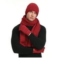 thumbnail image 3 of Xfvqtps Men and Women Hat Scarf Glove Set with Plush Lined Winter Warm Knit Stretchy Extended Beanie Neck Warmer Gloves Set Wine, 3 of 4