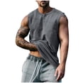 thumbnail image 3 of Sentmoon Tank Top Men and Sleeveless Crew Neck Summer Under Shirts for Men Solid Color Breathable Loose Plus Size Men Shirts Vacation for Layering Under Shirts Dark Gray L, 3 of 5
