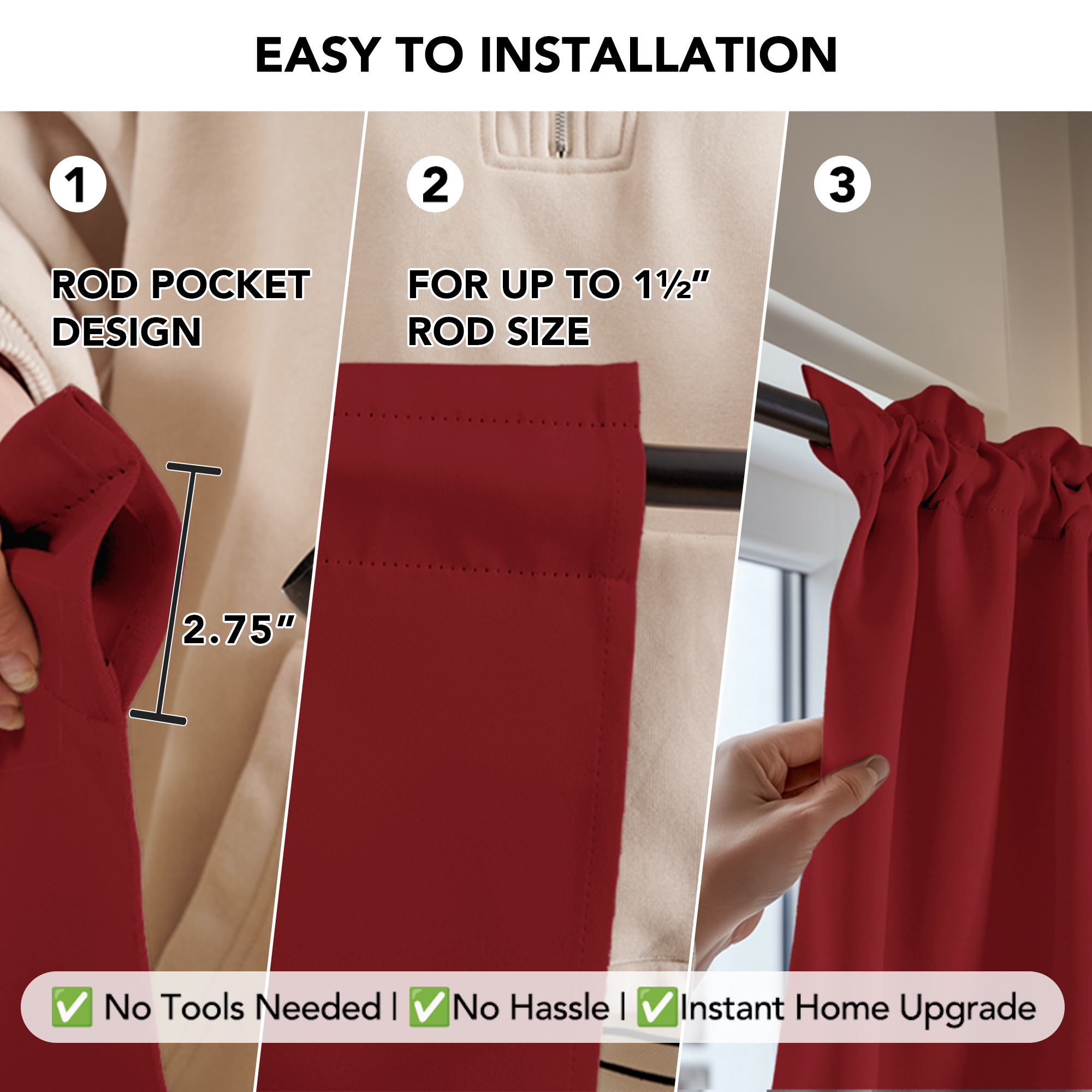 ZOPZO Short Blackout Curtains for Kitchen, 2 Panels, Bright Red, 42W x 36L Inch, Noise-Reducing, Thermal Insulated, Room Darkening Drapes