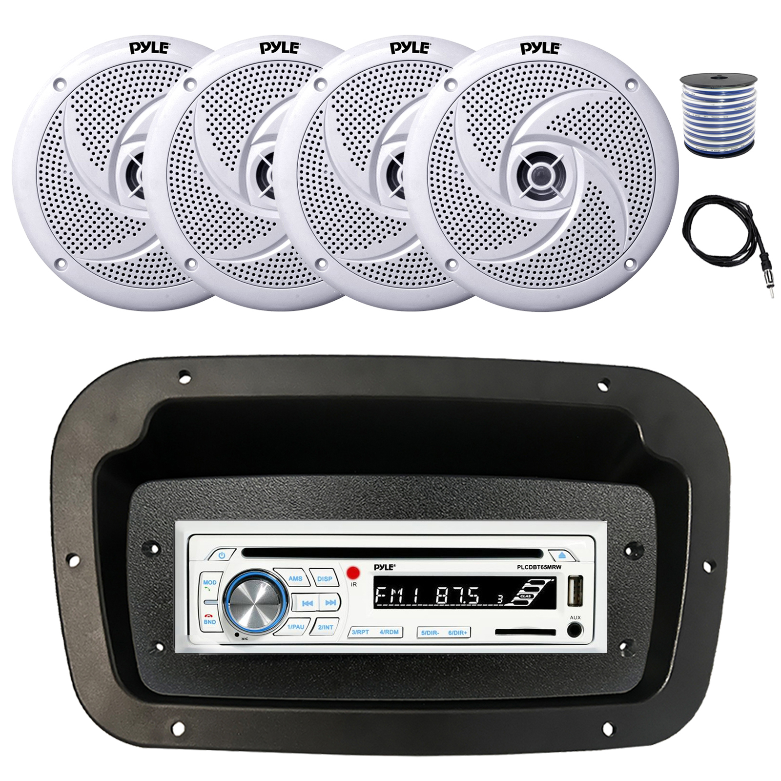 Pyle Marine Bluetooth Receiver & 6.5" Speaker Bundle - 120W Boat Stereo System
