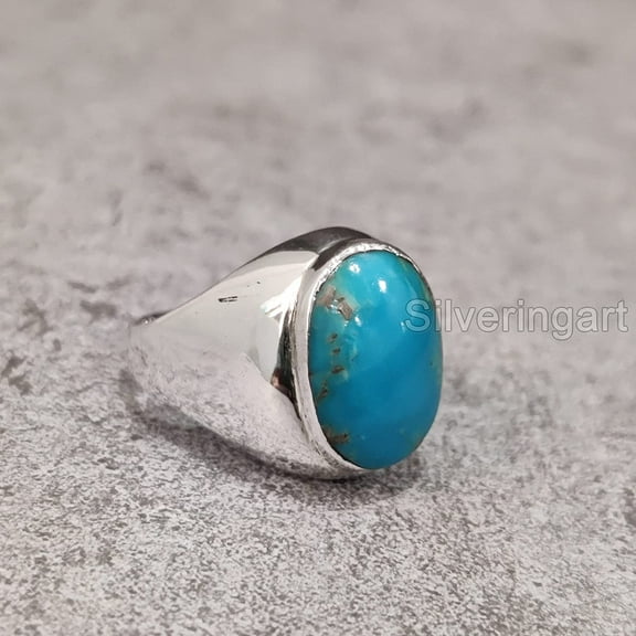 Turquoise Ring, Silver Jewelry, 925 Silver Ring, Father's Day, AAA Natural Turquoise, December Birthstone Ring, Heavy Mens Ring, Spiritual Healing Gemstone, Christmas, Tiny Mens Ring