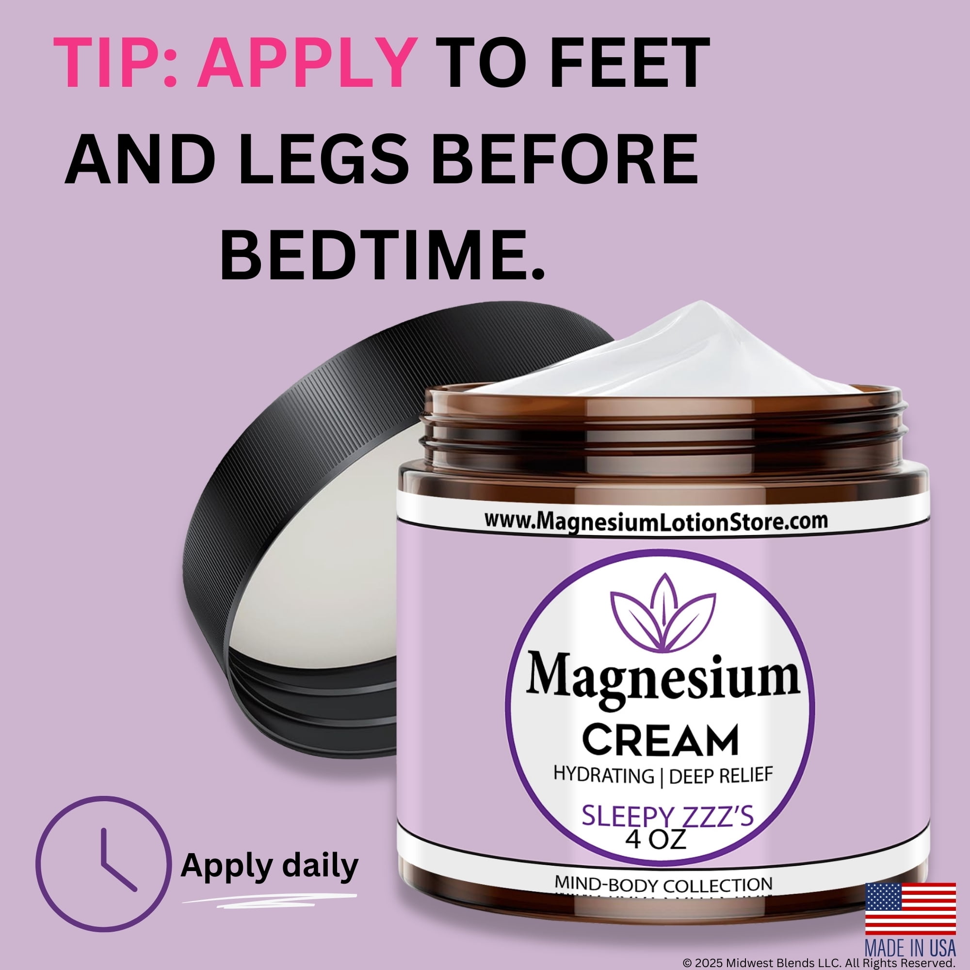 Magnesium Cream with Dead Sea Minerals – Fast Absorbing Topical Body Lotion – Lightweight, Non-Greasy Skin Moisturizer – Made in USA - SleepZZZ Scent