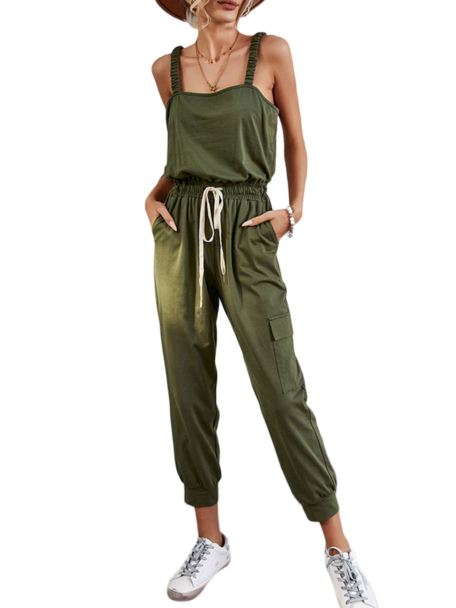 http://dwibn83ulx13j.cloudfron Women Casual O-Neck Sleeveless Solid Pocket Loose Jumpsuit Overalls