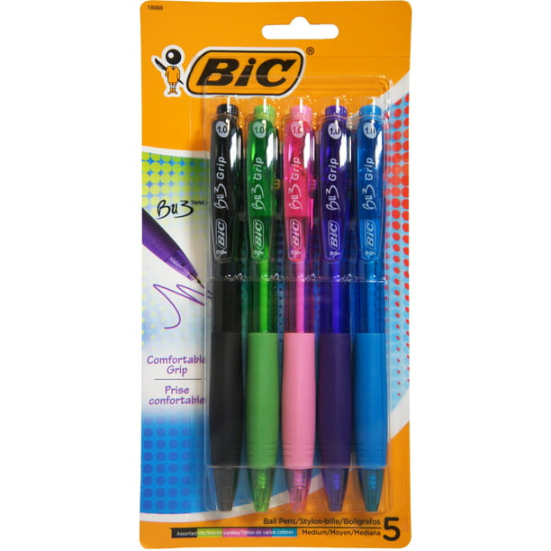 Bic BU3 Comfort Grip Retractable Ballpoint Pens, Assorted 5 (Pack of 2) Walmart.com