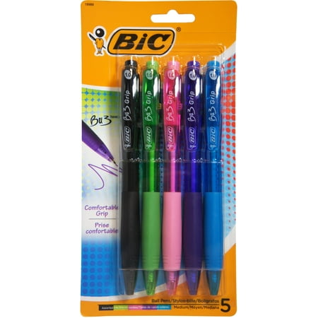 Bic Bu3 Comfort Grip Retractable Ballpoint Pens Assorted 5 Ea
