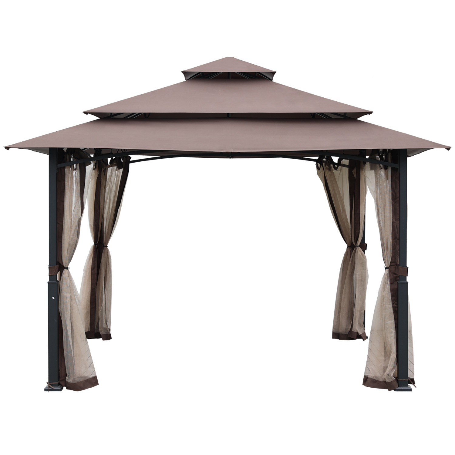 Aoodor 12' X 12' Gazebo Patio Tent Shelter Canopy with Netting Brown