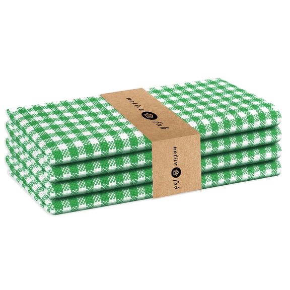 Native Fab Gingham Check Reusable Fabric Dinner Cotton Cloth Napkins 16x16 Set of 4 - Lemon Green