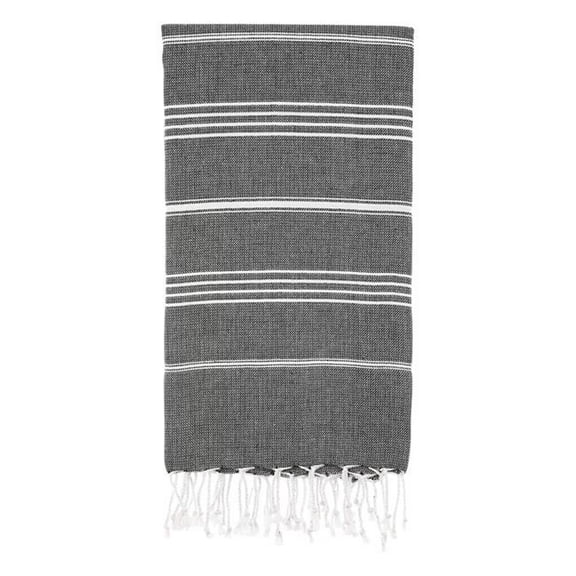 HomeRoots 521299 39 x 71 in. White & Black Cotton Turkish Towel Throw Blanket with Tassels