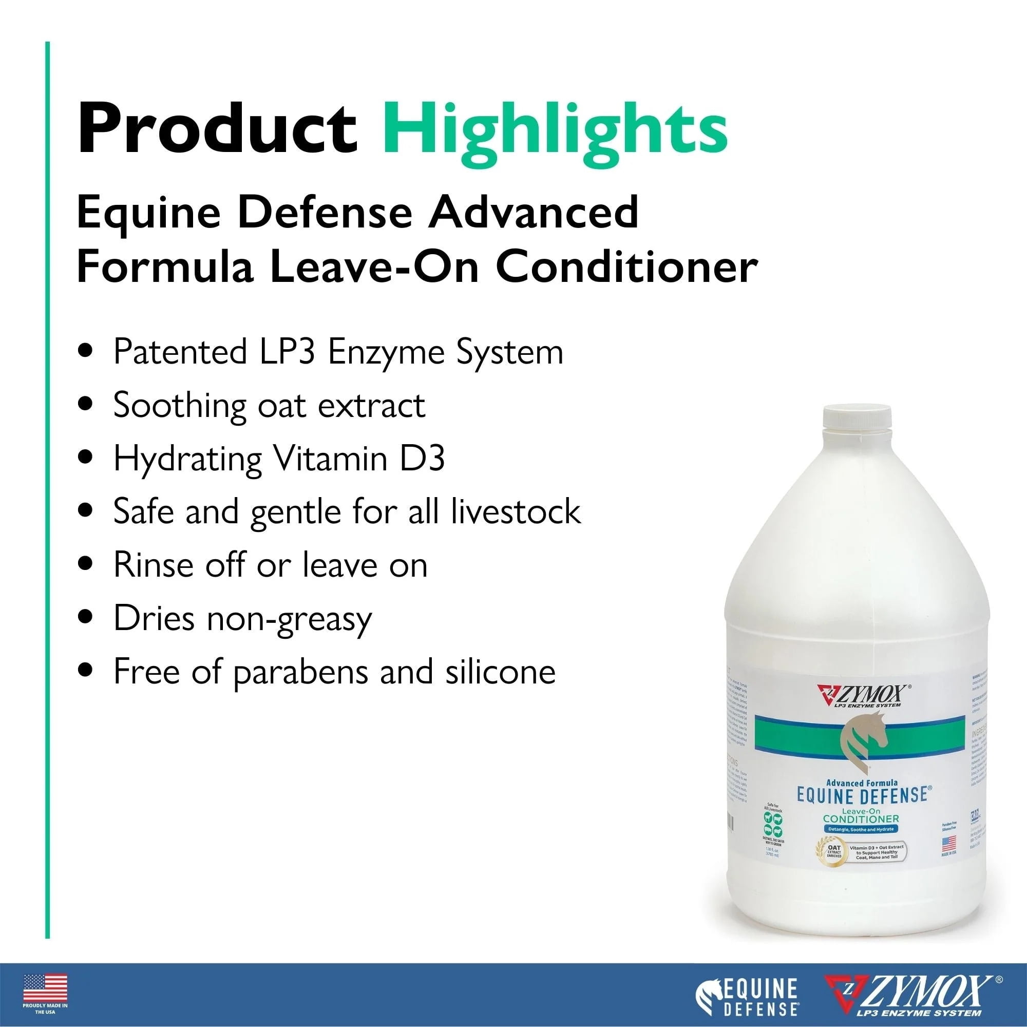 Zymox Equine Defense Advanced Formula Leave-on Conditioner, 1 gal. for Horse Coat Care