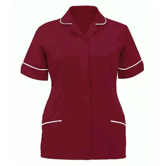 LYMAYTER Women Medical Scrub Tops Casual Solid Color Button down Collar Nursing Uniform Scrub Tops S-3XL