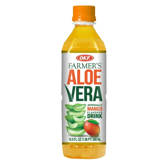 OKF Farmer's Aloe Vera Drink, Mango, 16.9 Fluid Ounce (Pack of 12)