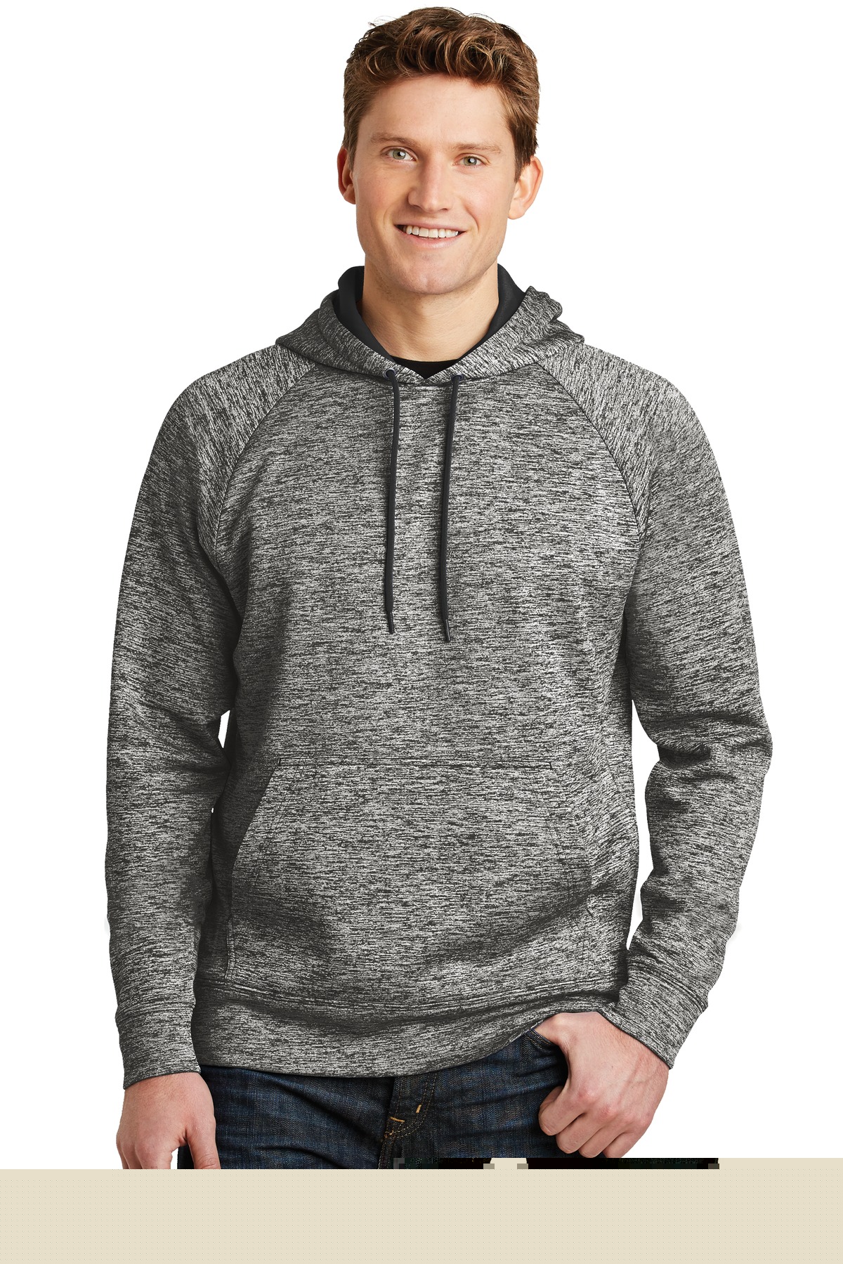 White, variant on Sport Tek Adult Male Men Electric Heather Pullover Black Electric Small