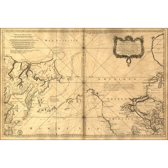 24"x36" Gallery Poster, map of north atlantic ocean 1772 in french