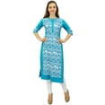 thumbnail image 3 of Phagun Kurta Droite Bleue pour Femmes Manches 3/4 Imprimée Décontractée Kurti-24, 3 of 8