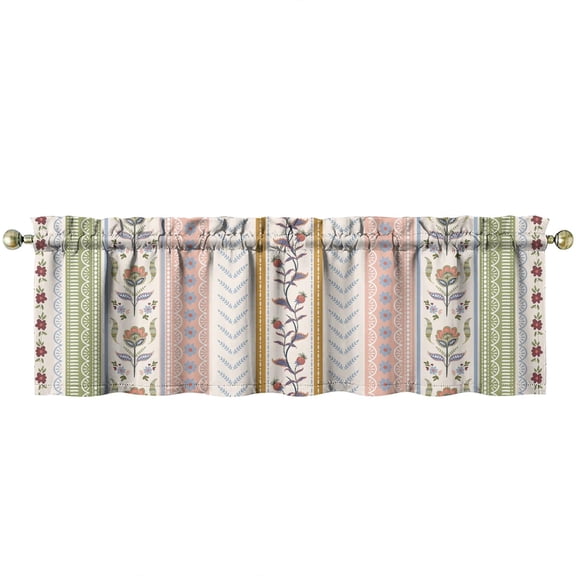 Bohemian Style Valance Curtain - Earthy Floral Polyester Window Treatment for Kitchen & Bathroom Decor