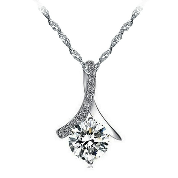 Emma Manor EM White Gold-Plated Super Sparkle CZ Diamond Pendant Necklace for Women, 18" Chain