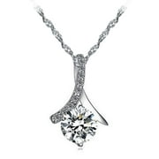 Emma Manor EM White Gold-Plated Super Sparkle CZ Diamond Pendant Necklace for Women, 18" Chain