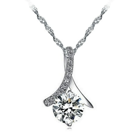 Emma Manor White Gold Plated Super Sparkle CZ Diamond Pendant Necklace For Women, 18