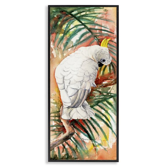 Stupell Industries Coastal Cockatoo & Vivid Branches Black Framed Giclee Art, 13 x 30, by Christine Reichow