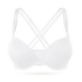 thumbnail image 3 of YANDW Women's Push Up Bra Racerback Front Closure Criss-Cross Padded T-Shirt Bras Underwire Add Cup, White 36A, 3 of 6