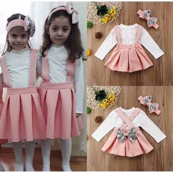 Canis Bambin Filles Dentelle Tops Paillettes Sangle Jupe 3Pcs Tenues Ensemble Vêtements