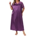 thumbnail image 2 of Agnes Orinda Women's Plus Size Nightgown Satin Lace Hollow V Neck Short Sleeve Chemise Lounge Maxi Sleep Dress 2X Purple, 2 of 5